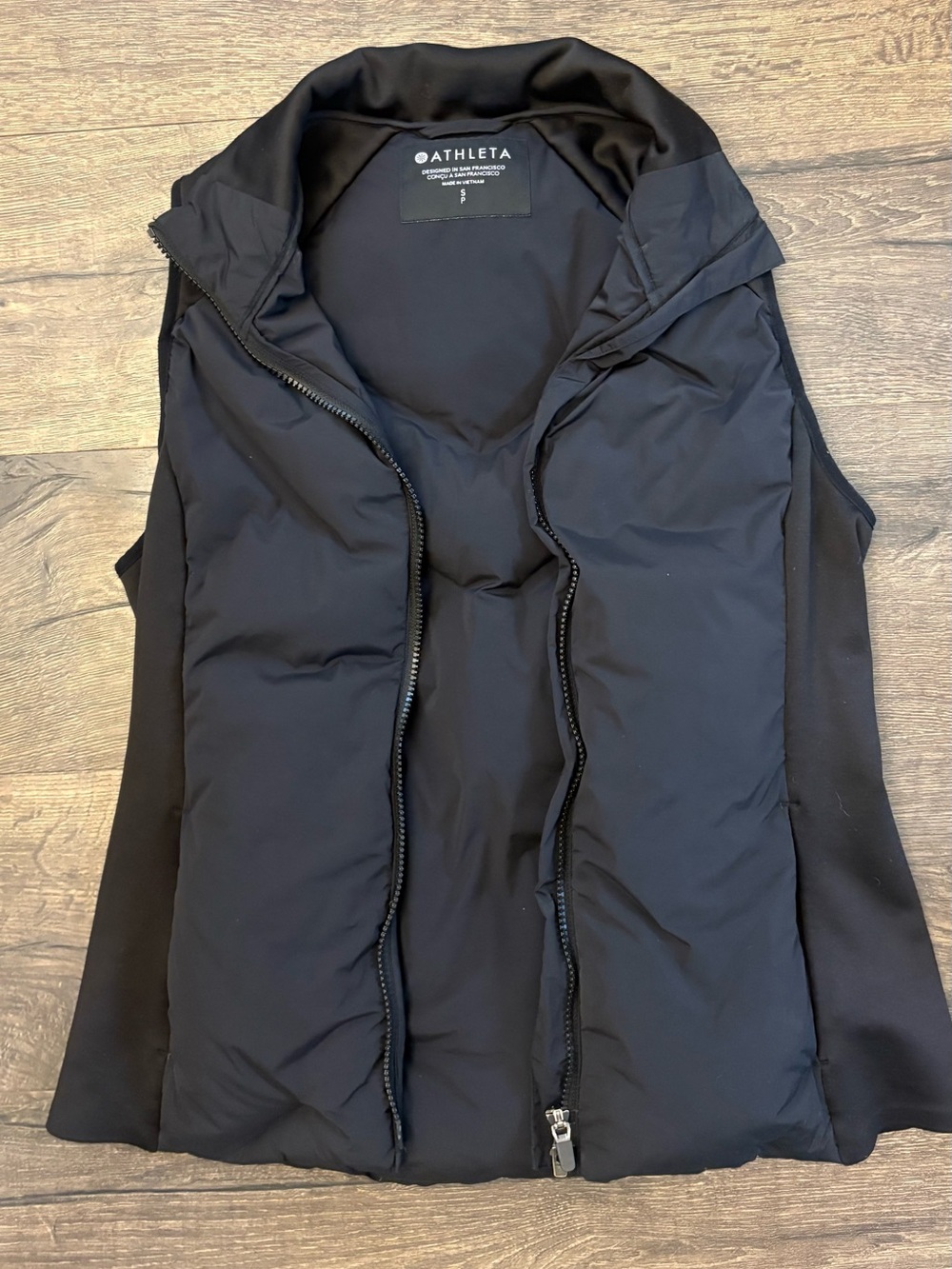 Athleta Black Quilted Sleeveless Vest with Stand Collar
